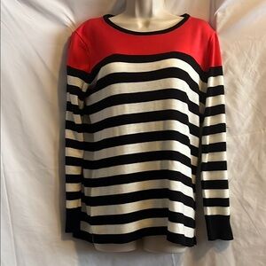 Calvin Klein Red, black/white stripped lightweight sweater like new.